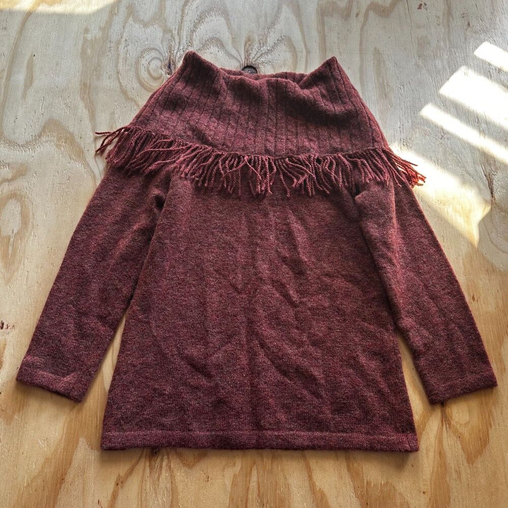 Fenn Wright Manson Burgundy Fringe Off Shoulder Sweater - M